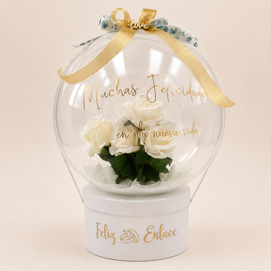 Globo burbuja Bloom Bubble para boda con flores personalizadas y decoración artesanal