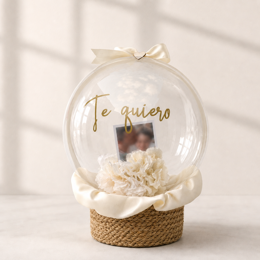 Memory Bubble con fotografía personalizada en el interior y globo burbuja decorado