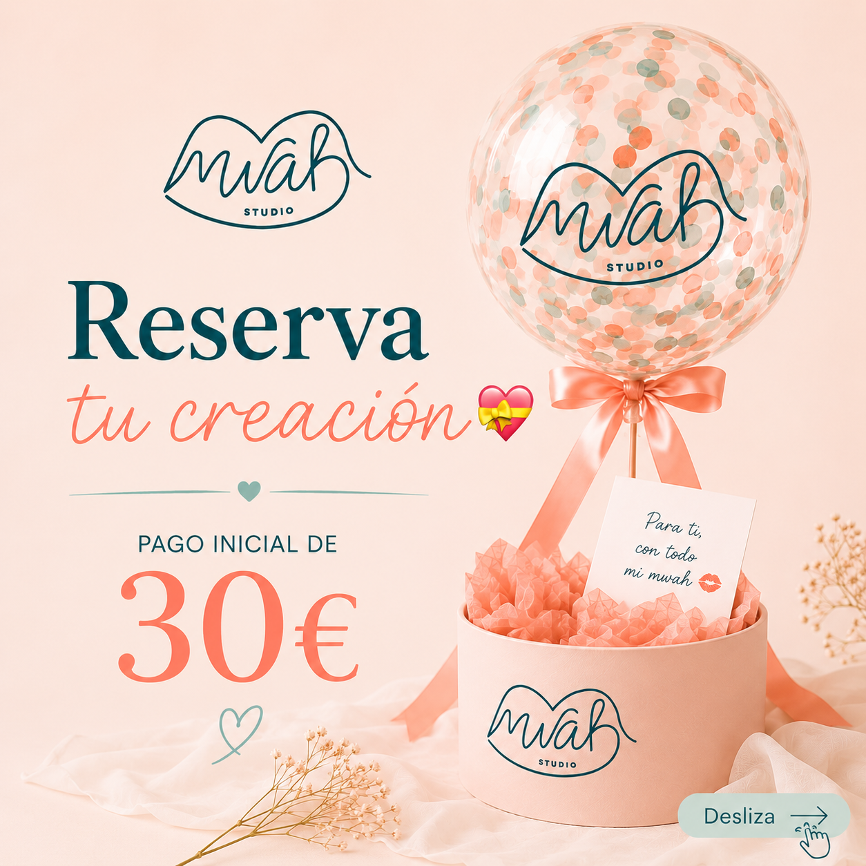 Pago inicial para reservar un globo burbuja personalizado de Mwah Studio