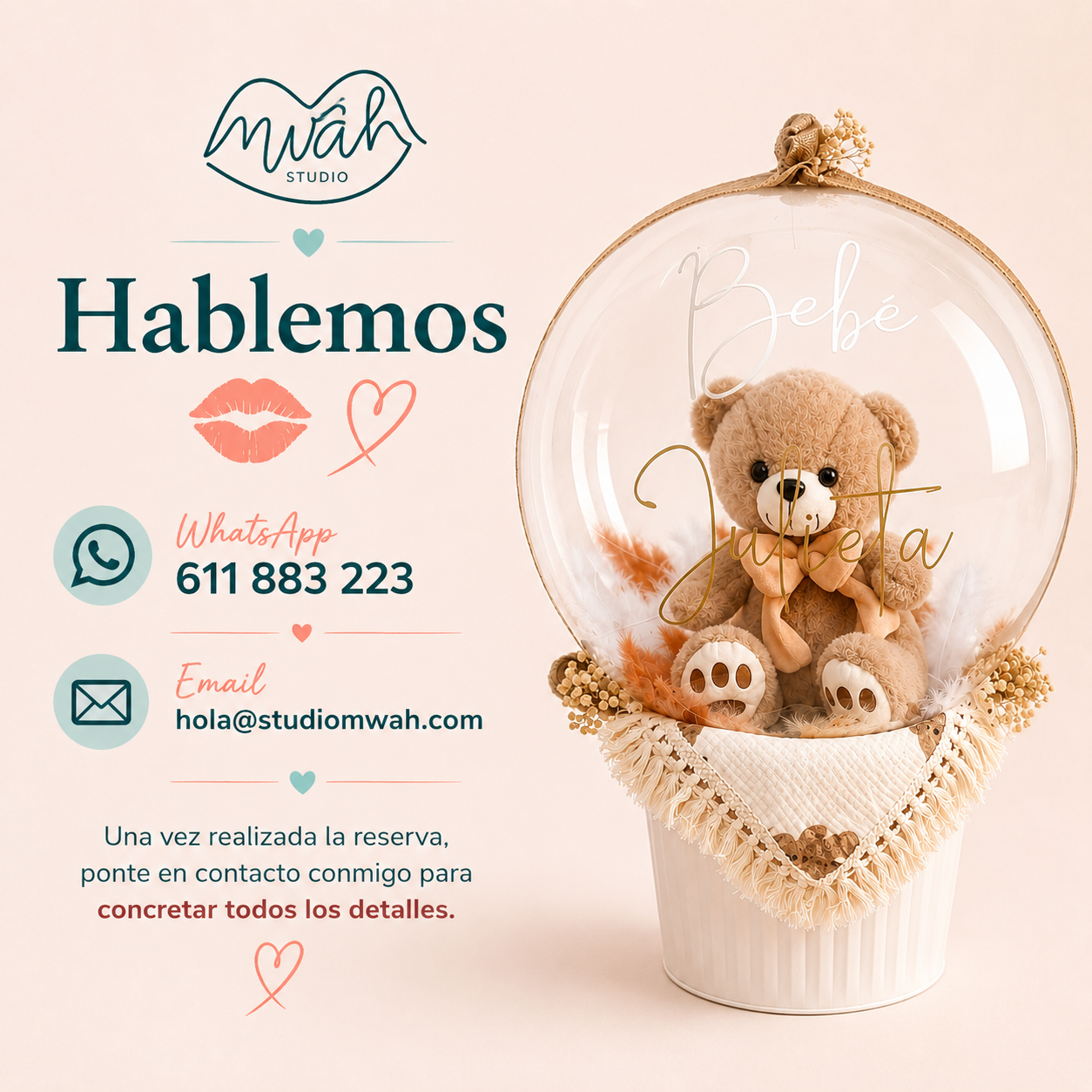 Pago inicial para reservar un globo burbuja personalizado de Mwah Studio