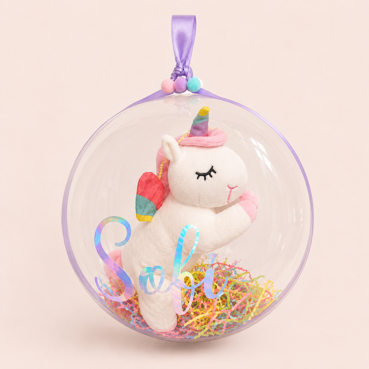 The Floats Air con unicornio de peluche en globo burbuja colgante